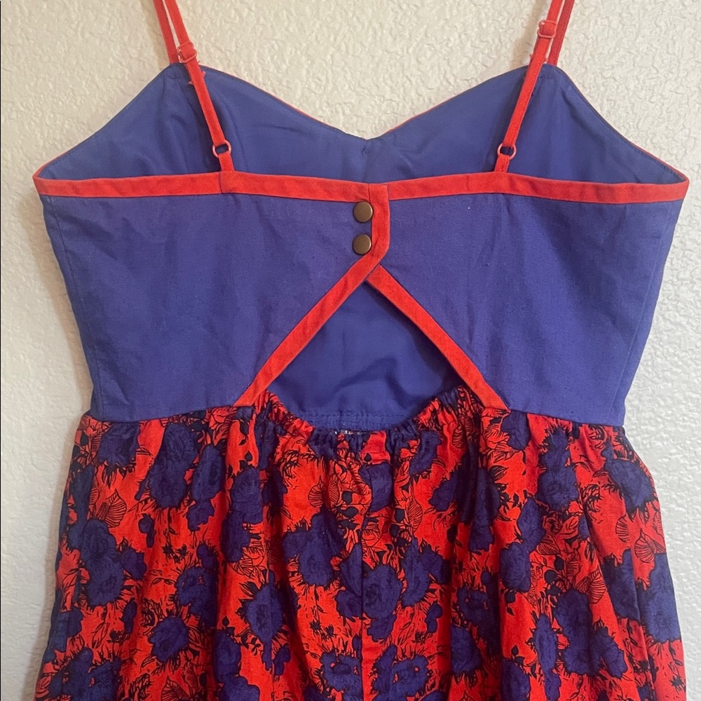 Cope Purple and Red Floral Rose Spaghetti strap Dress linen cotton - Picture 5 of 10